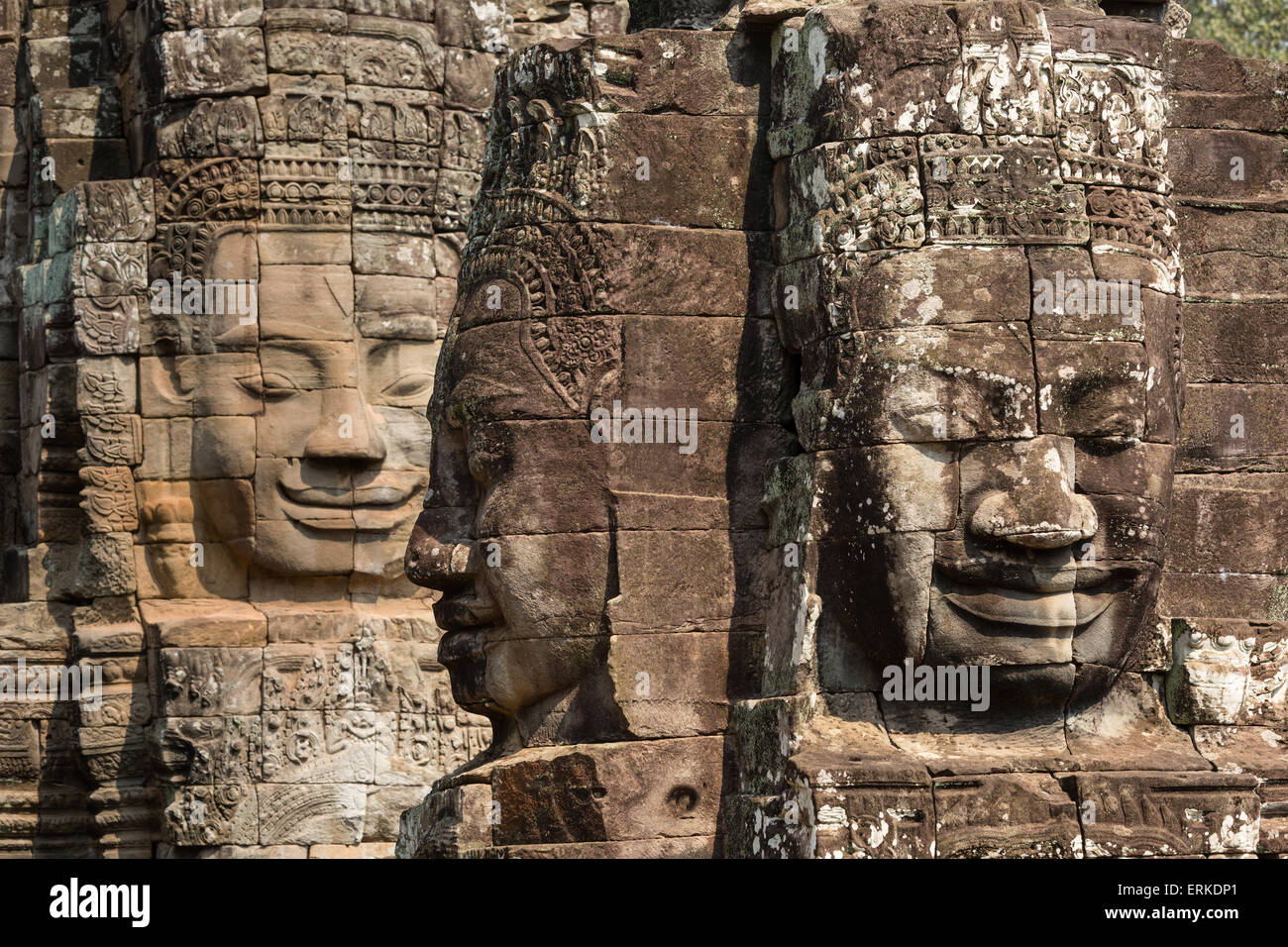 Faces of Bodhisattva Lokeshvara, Bayon Temple, Angkor Thom, Siem Reap, Cambodia Stock Photo