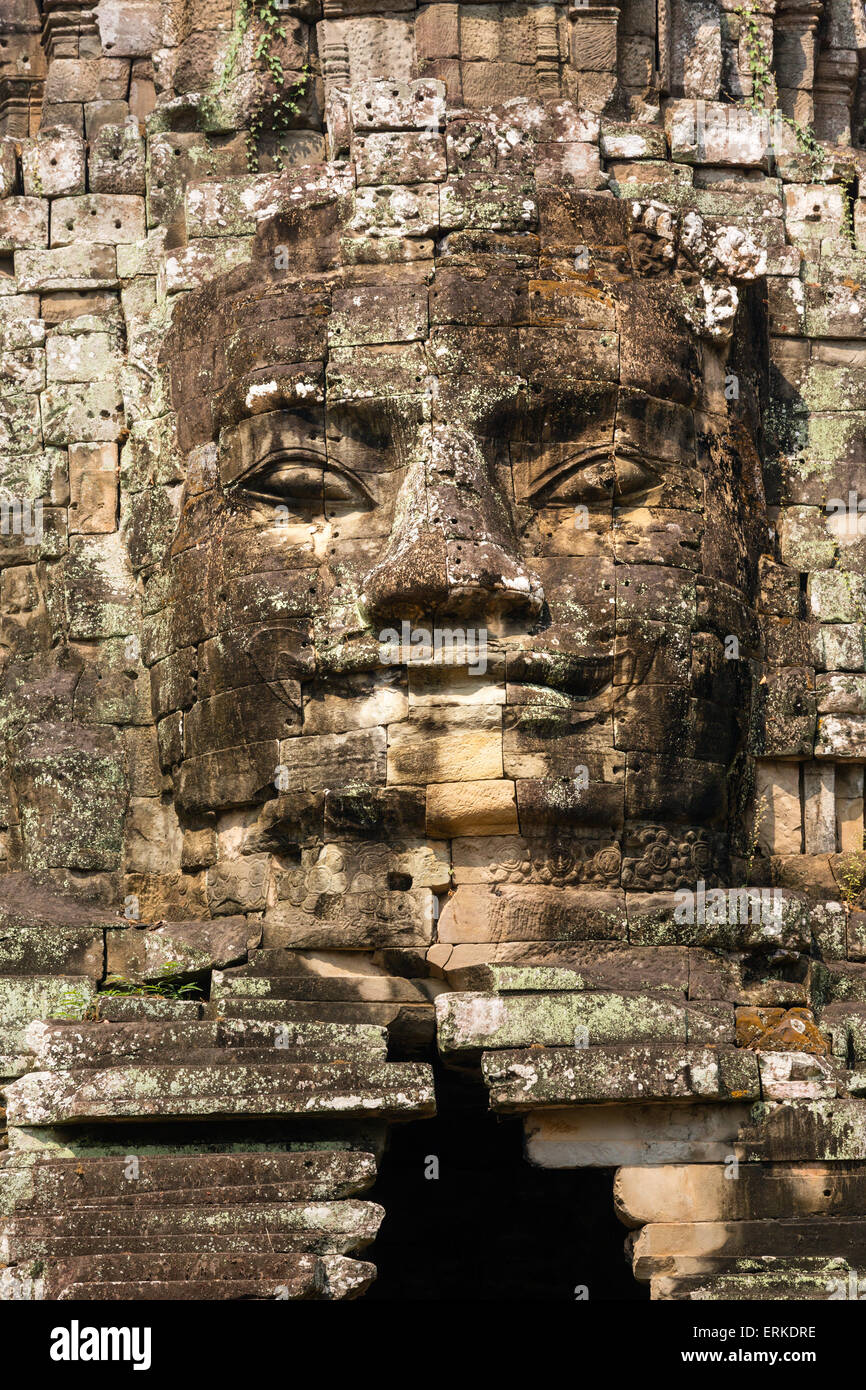 Victory Gate, east side of Angkor Thom, Avalokiteśvara face tower, Siem Reap Province, Cambodia Stock Photo