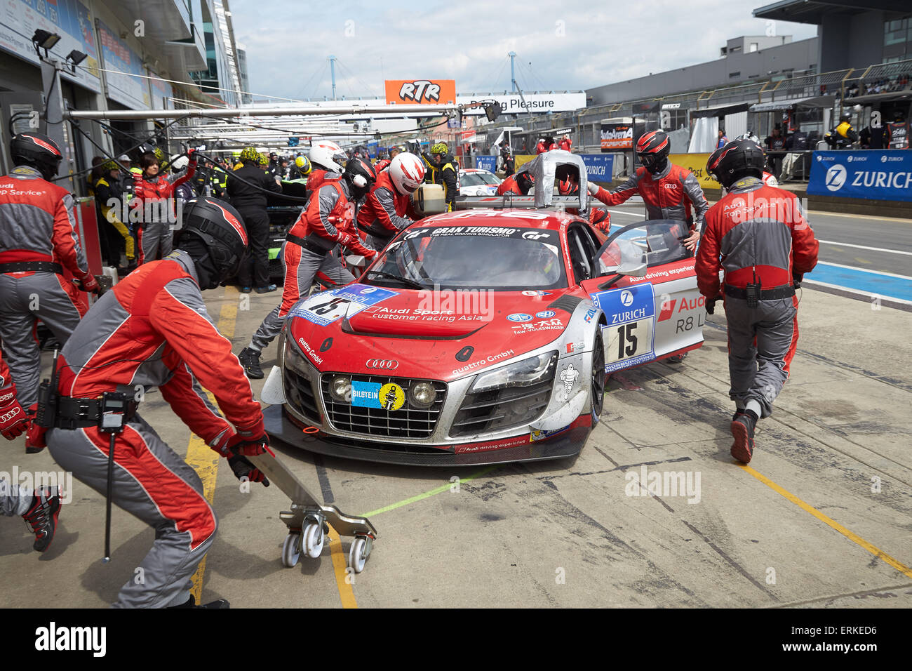 Audi R8 LMS, ADAC Zurich 24-hour race at the Nürburgring race track in 2015, Nürburg, Rhineland-Palatinate, Germany Stock Photo