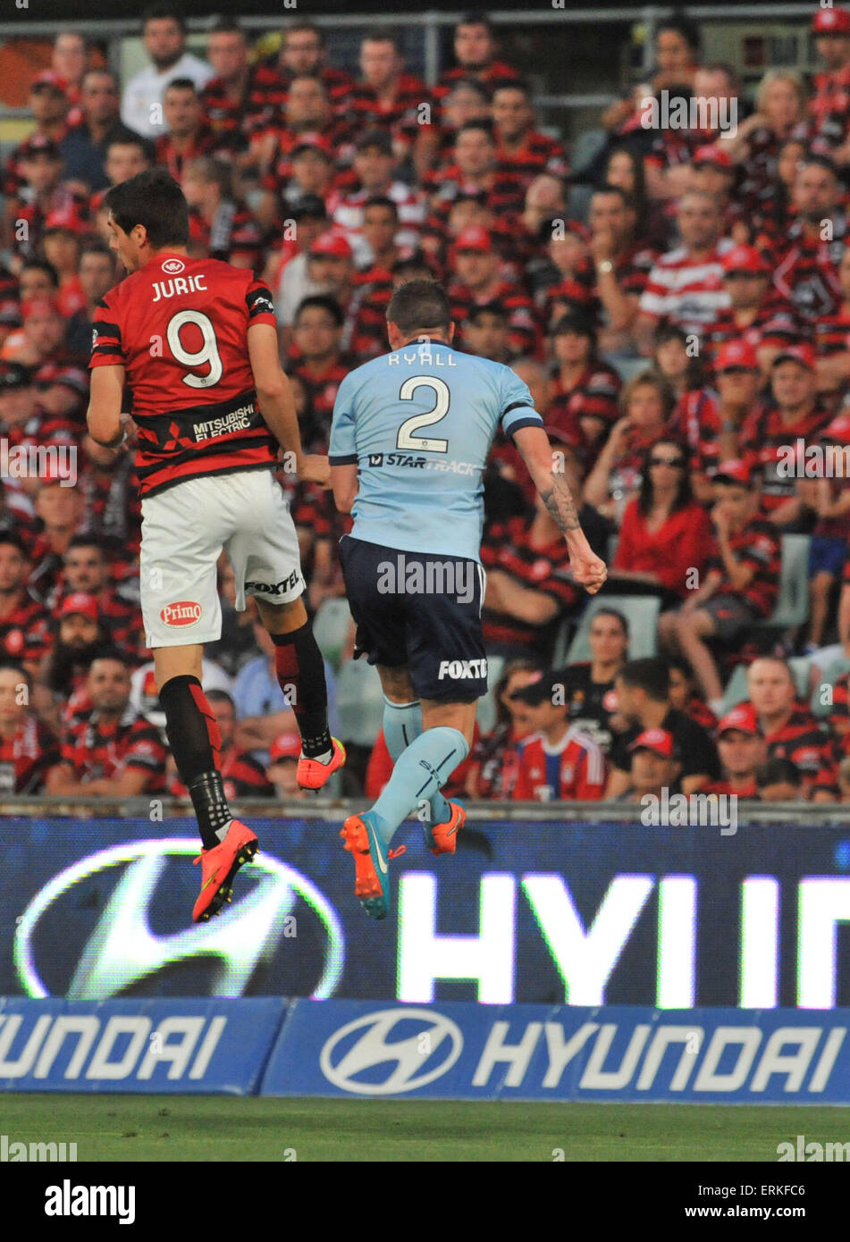 Sydney FC and the Western Sydney Wanderers played out a 1-1 draw in an entertaining A-League game  Featuring: Tomi Juric and Seb Ryall jump for the ball Sydney FC V Western S Where: Sydney, Australia When: 29 Nov 2014 Credit: WENN.com Stock Photo
