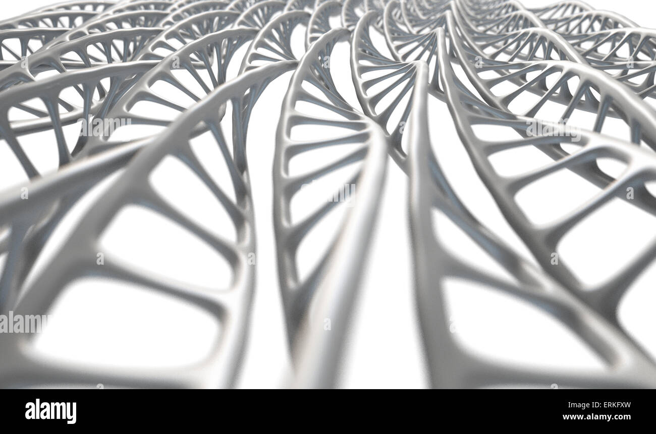 A microscopic view of asequenced pattern of DNA styled strands in a generic white color on an isolated background Stock Photo