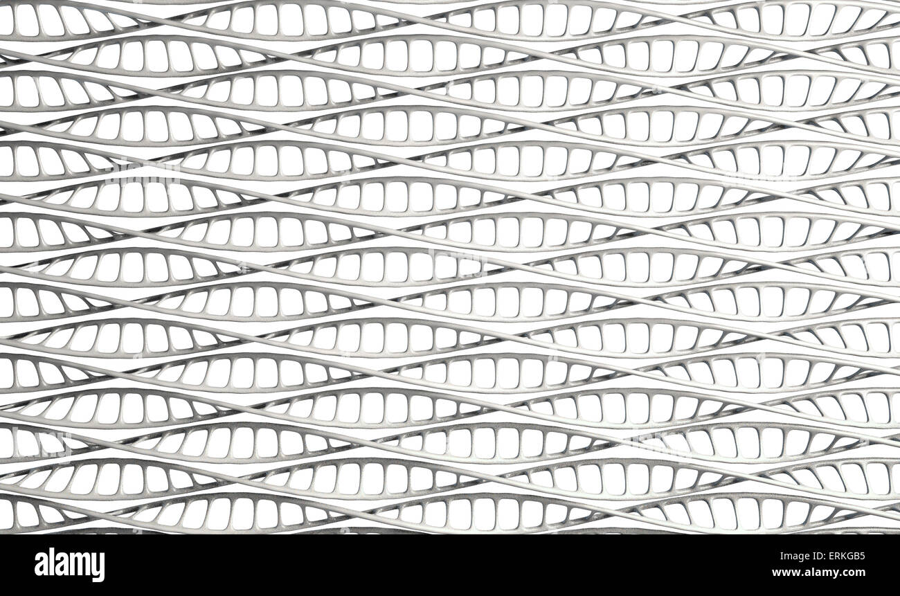 A microscopic view of asequenced pattern of DNA styled strands in a generic white color on an isolated background Stock Photo
