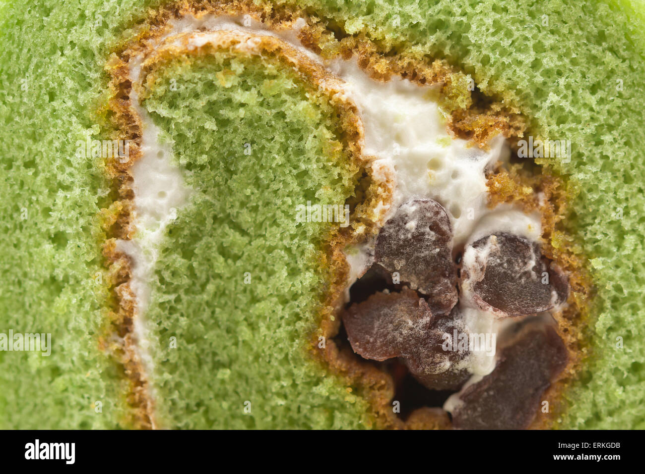 close up of yummy cake made by green tea and mung bean Stock Photo