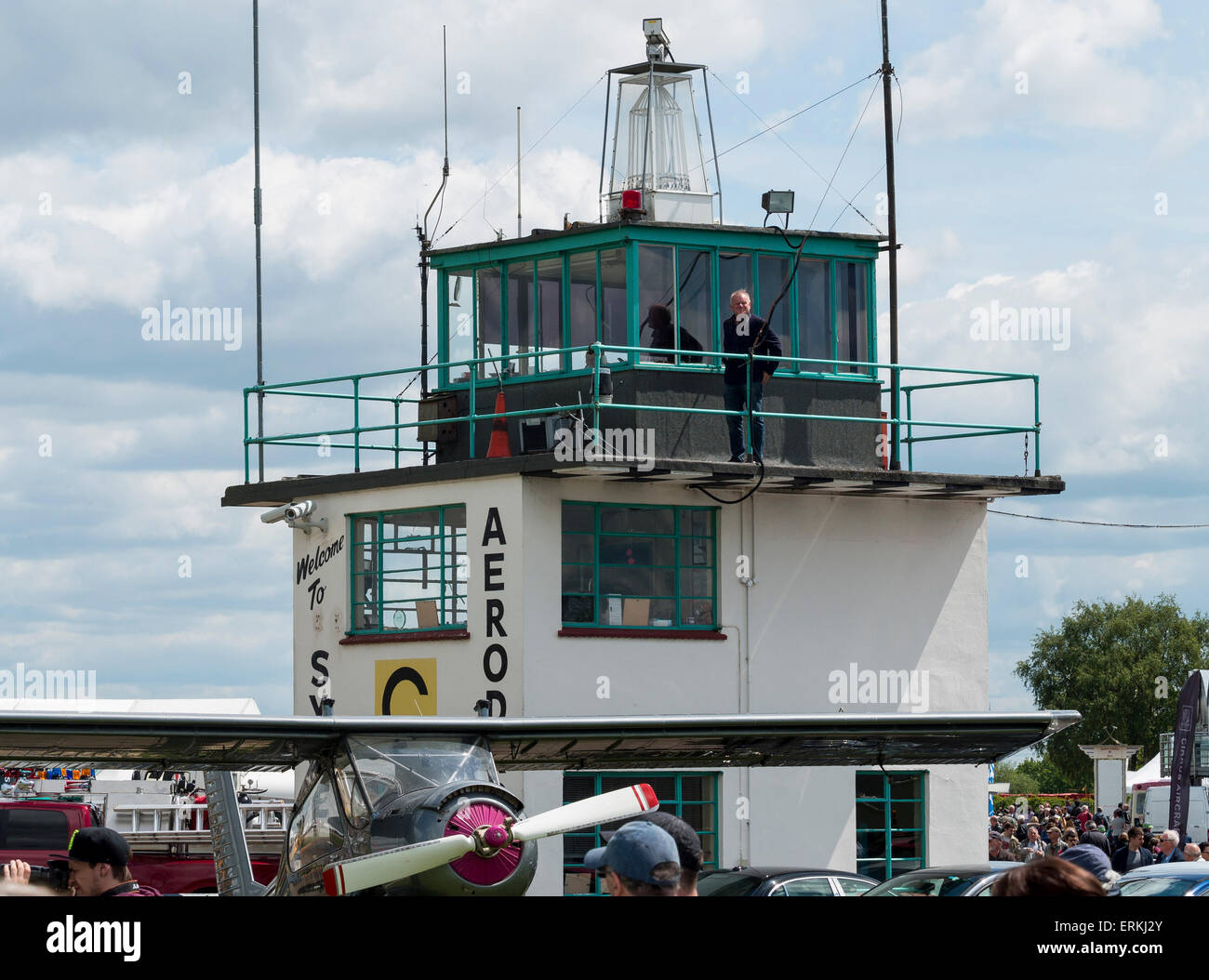 The airfield control tower,at Sywell airfield,Northamptonshire, Britain Stock Photo