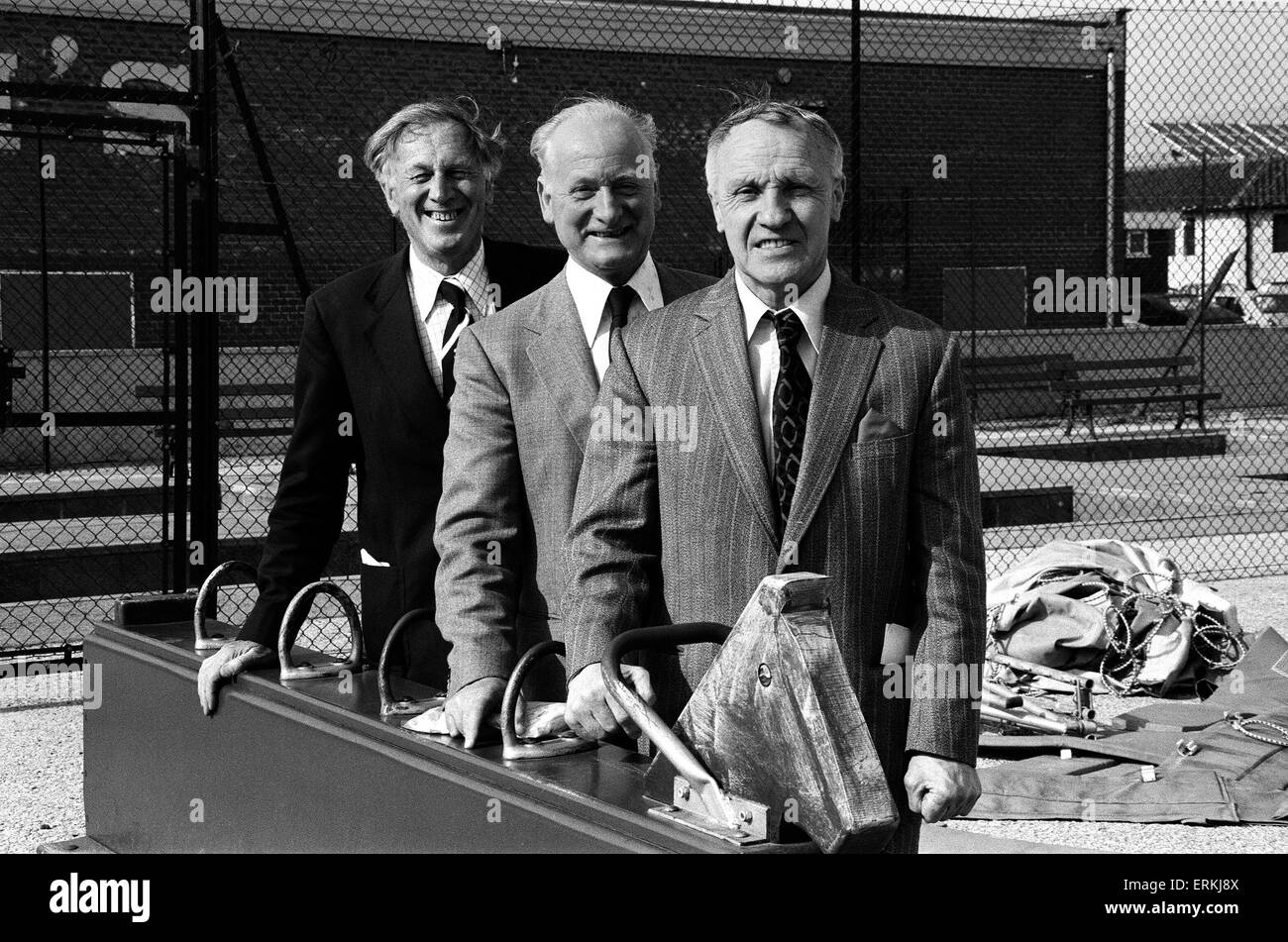 Bless Em All Week at Pontins, Blackpool. Three former football managers who attended the sports quiz left to right: Joe Mercer, Tom Finney and Bill Shankly. 5th May 1980. Stock Photo