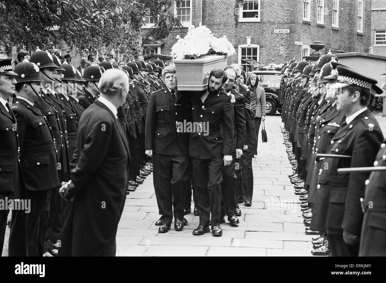 Funeral of Sergeant Brian Dawson, Leicester, 9th September 1975. Sgt