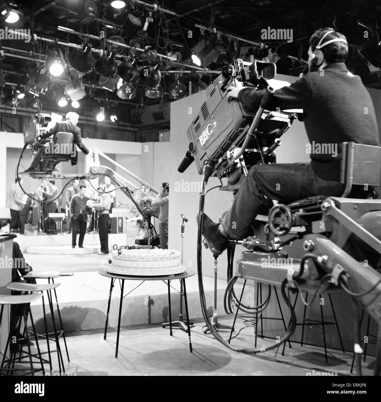 Behind the Scenes, on the set of BBC TV Programme, Six-Five Special, Saturday 22nd February 1958. Broadcast live at  five past six on Saturday evenings. It was the BBC's first attempt at a rock and roll programme. Stock Photo