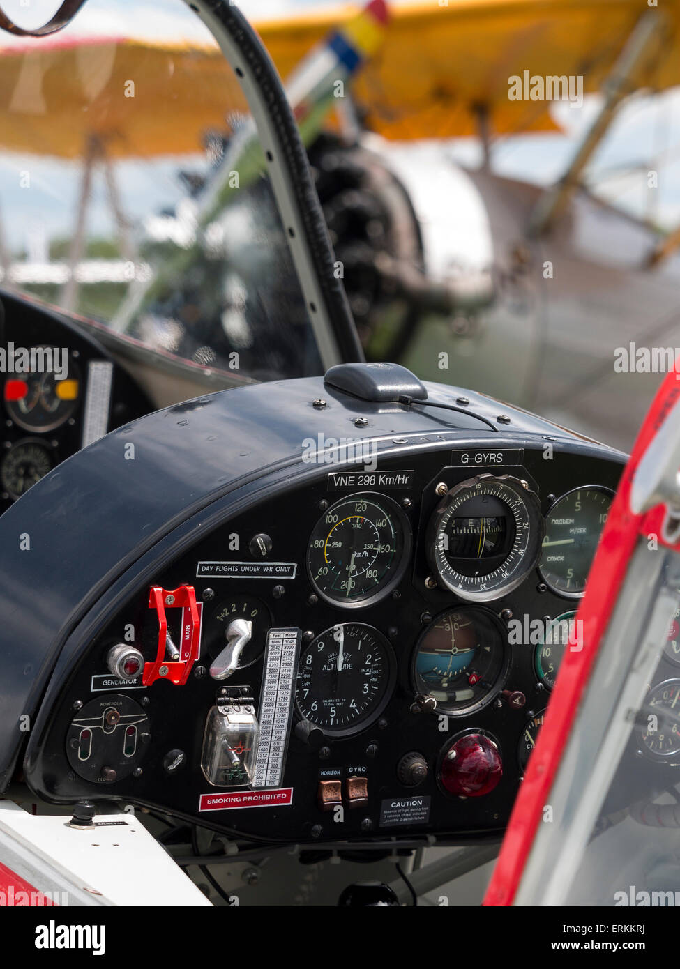 the cockpit of a Zlin aerobatic aircraft,at Aerexpo 2015 aviation event,at Sywell airfield,Northamptonshire, Britain Stock Photo