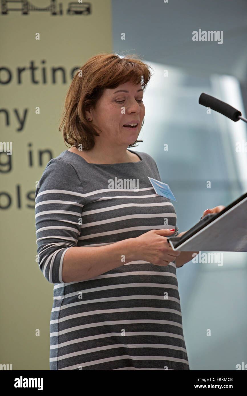 London, UK. 4th June, 2015. Janette Parish, Assistant Head (Inclusion), The Greycoat Hospital, Westminster, speaks as Teachers join health and education experts at City Hall to discuss health and well-being in schools. Credit:  Keith Larby/Alamy Live News Stock Photo