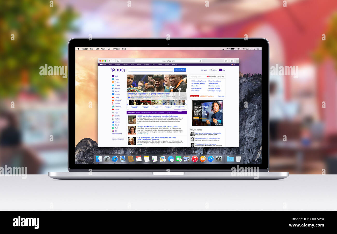 Varna, Bulgaria - November 03, 2013: Directly front view of Apple 15 inch MacBook Pro Retina with an open tab in Safari which sh Stock Photo