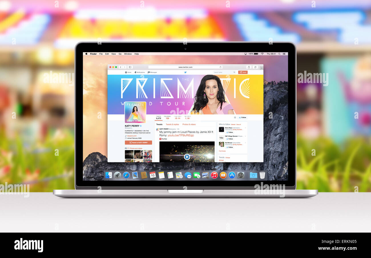 Varna, Bulgaria - November 03, 2013: Directly front view of Apple 15 inch MacBook Pro Retina with an open tab in Safari which sh Stock Photo