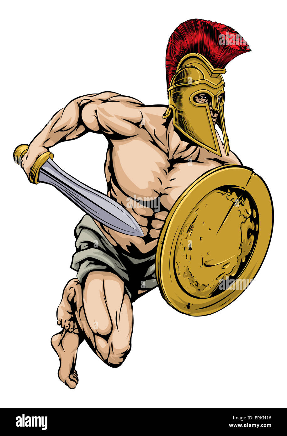 An illustration of a gladiator warrior character or sports mascot in a