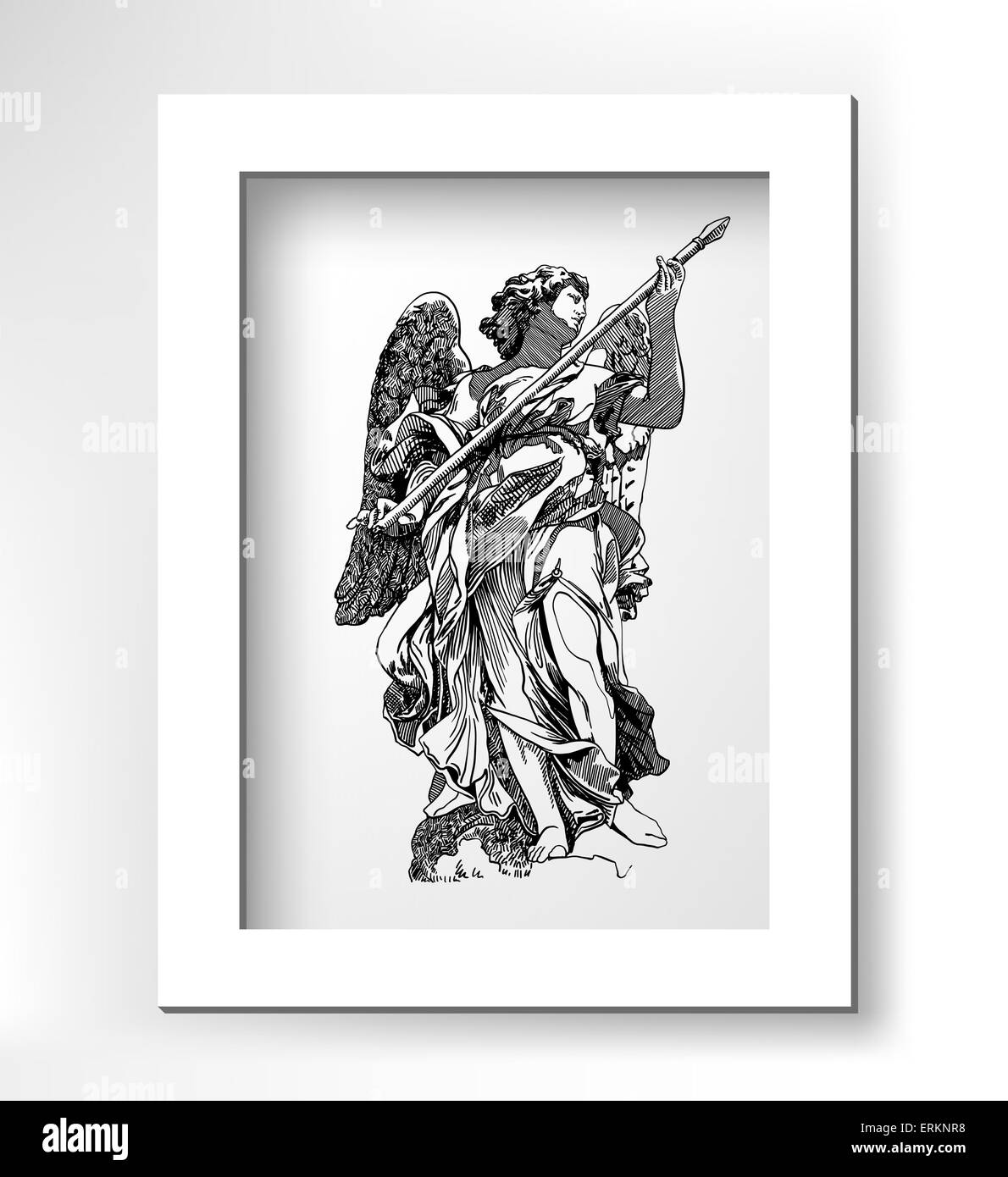 sketch digital drawing of marble statue angels Stock Vector
