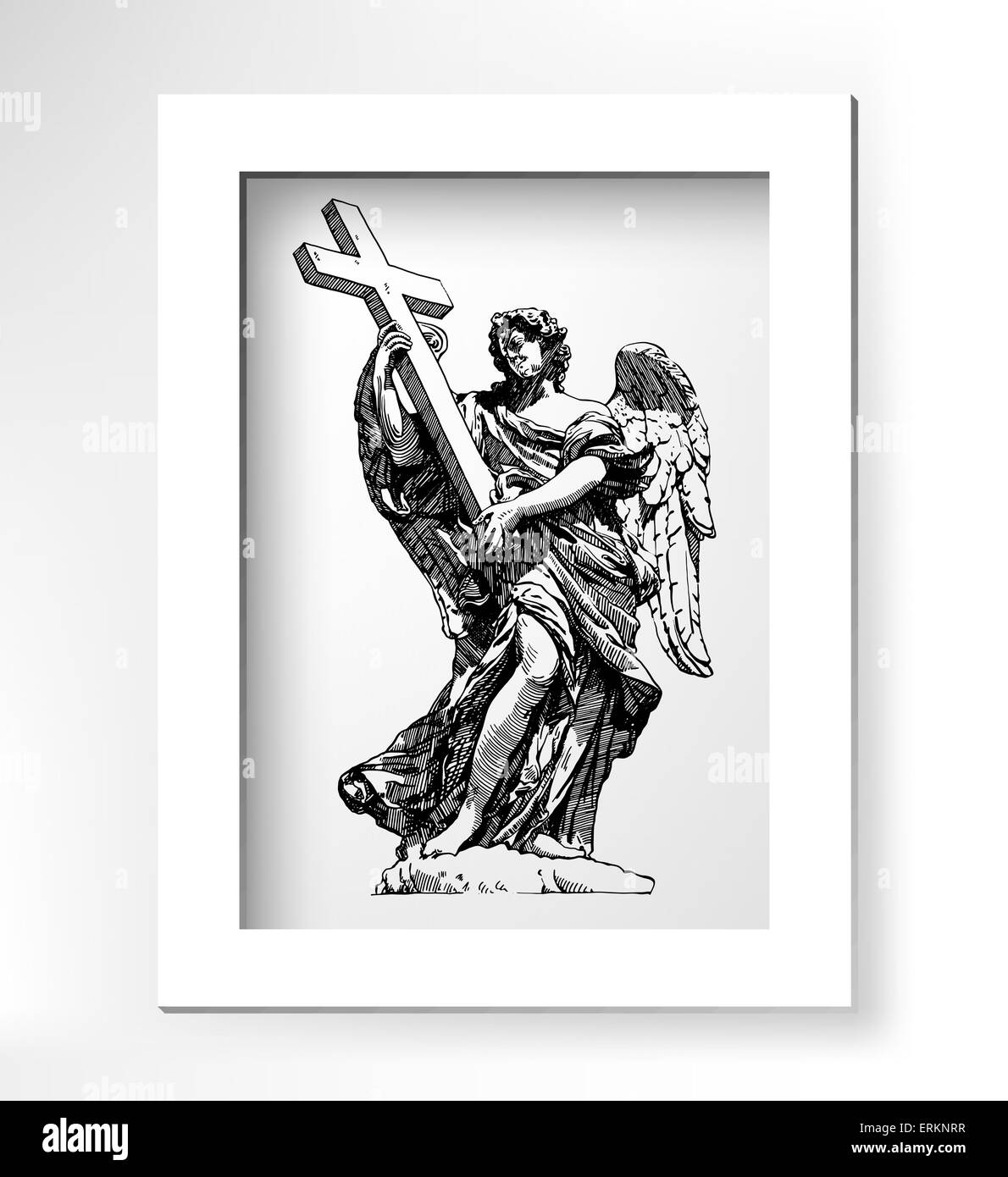 original sketch digital drawing of marble statue angel Stock Vector