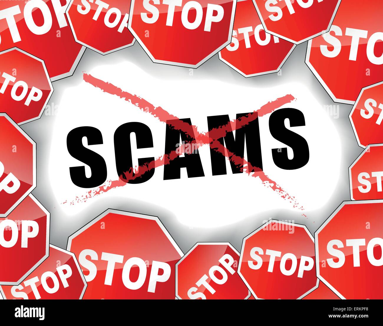 Vector illustration of stop scams background concept Stock Vector