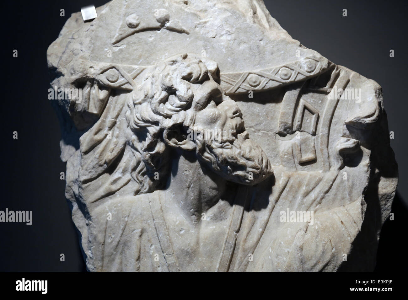 Relief of Barbarian. Tunic and thick beard. Campus Martius. Rome. 98-117 AD. Rome. National Roman Museum. Palace Massimo. Rome. Stock Photo