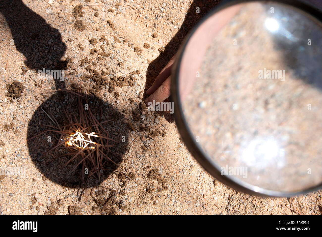 Making fire with a magnifying glass and the sun's rays Stock Photo Alamy