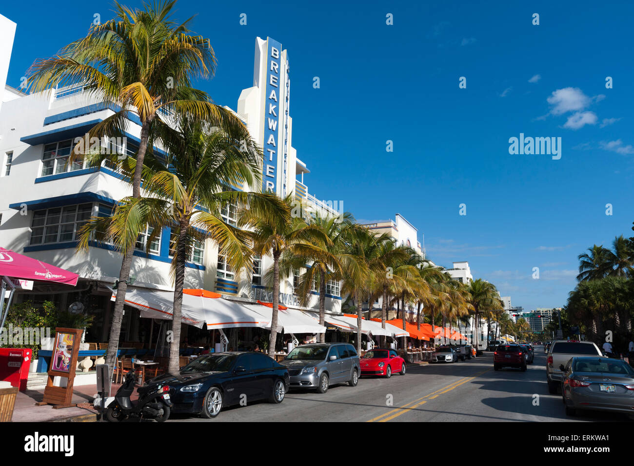 Breakwater Hotel, Ocean Drive, South Beach, Miami Beach, Florida, United States of America, North America Stock Photo