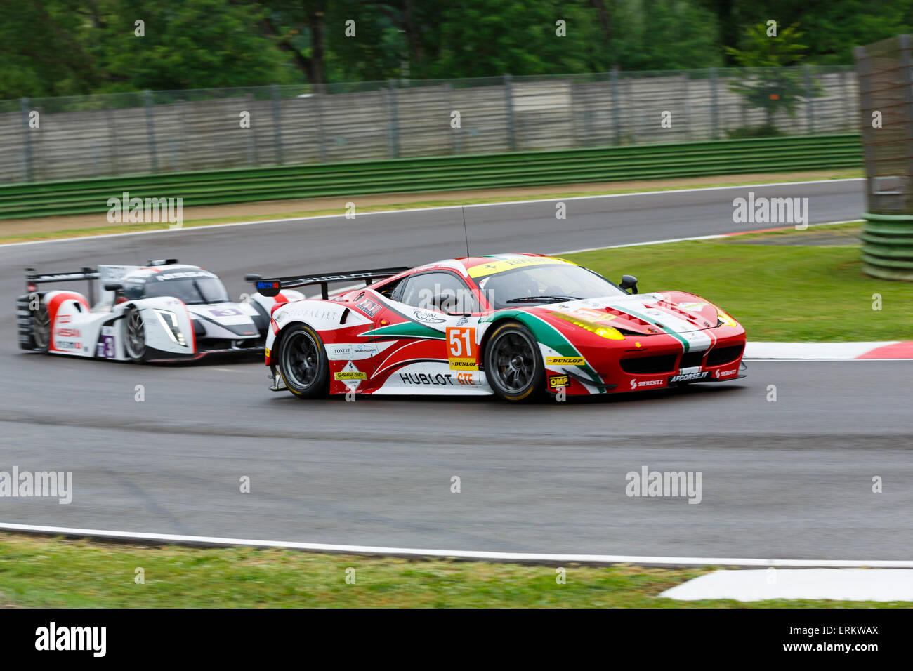 Imola, Italy – May 16, 2015: Ferrari F458 Italia of Af Corse Team, driven by Peter Mann - Raffaele Giammaria and Matteo Cressoni Stock Photo