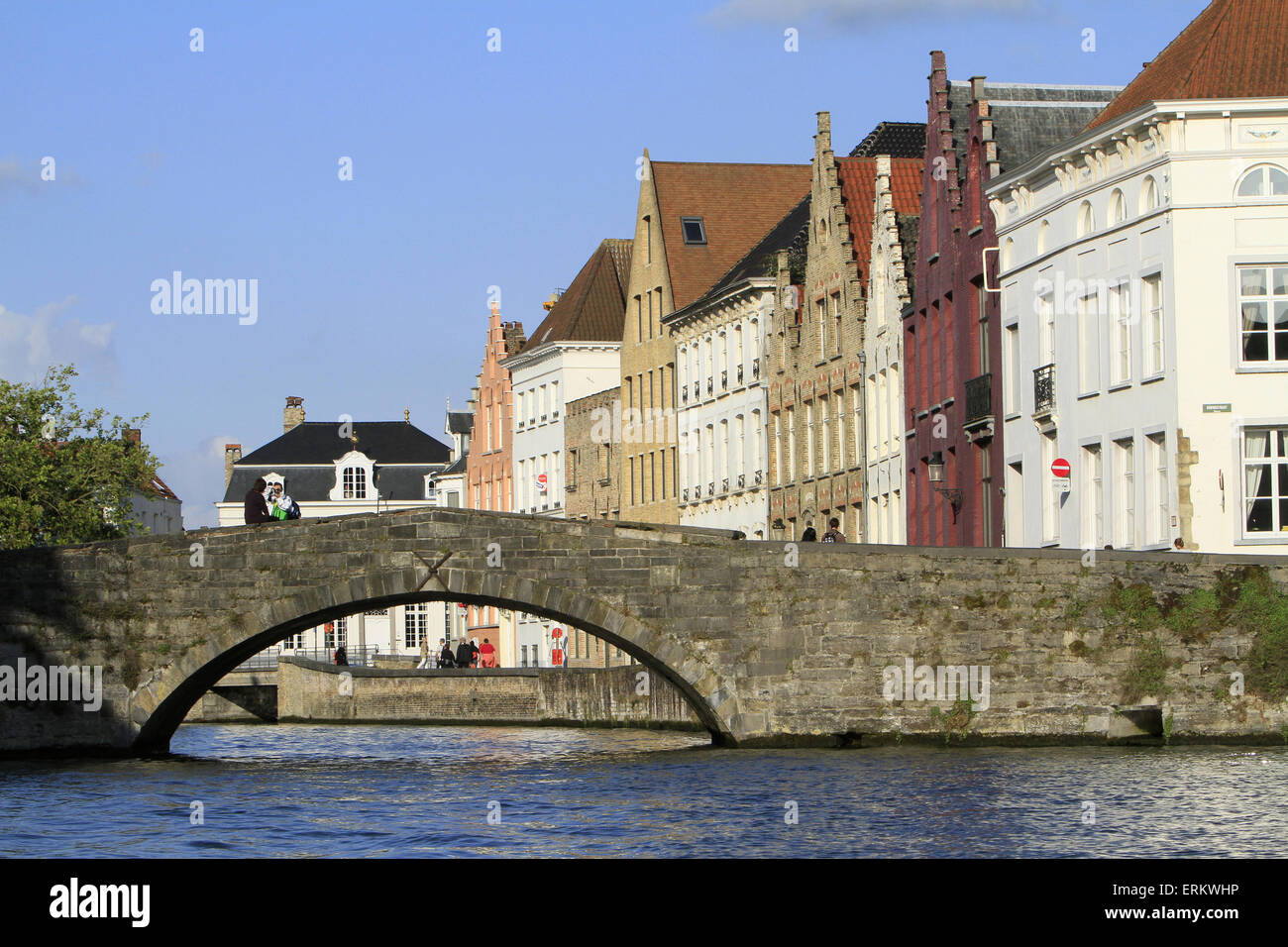 Old buildings on canal, Bruges, Belgium, Europe Stock Photo