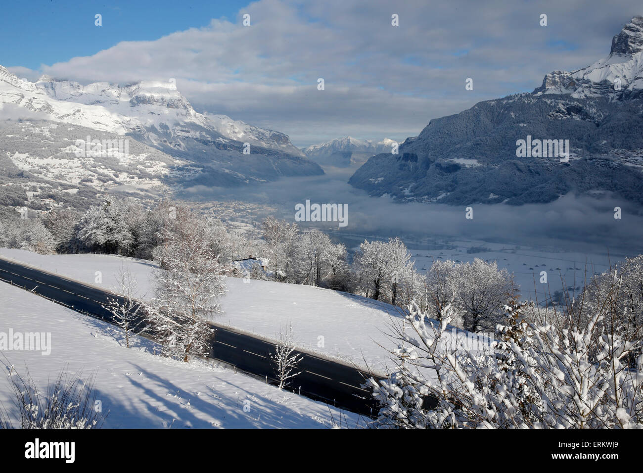 Snowy landscape, Combloux, Haute Savoie, French Alps, France, Europe Stock Photo
