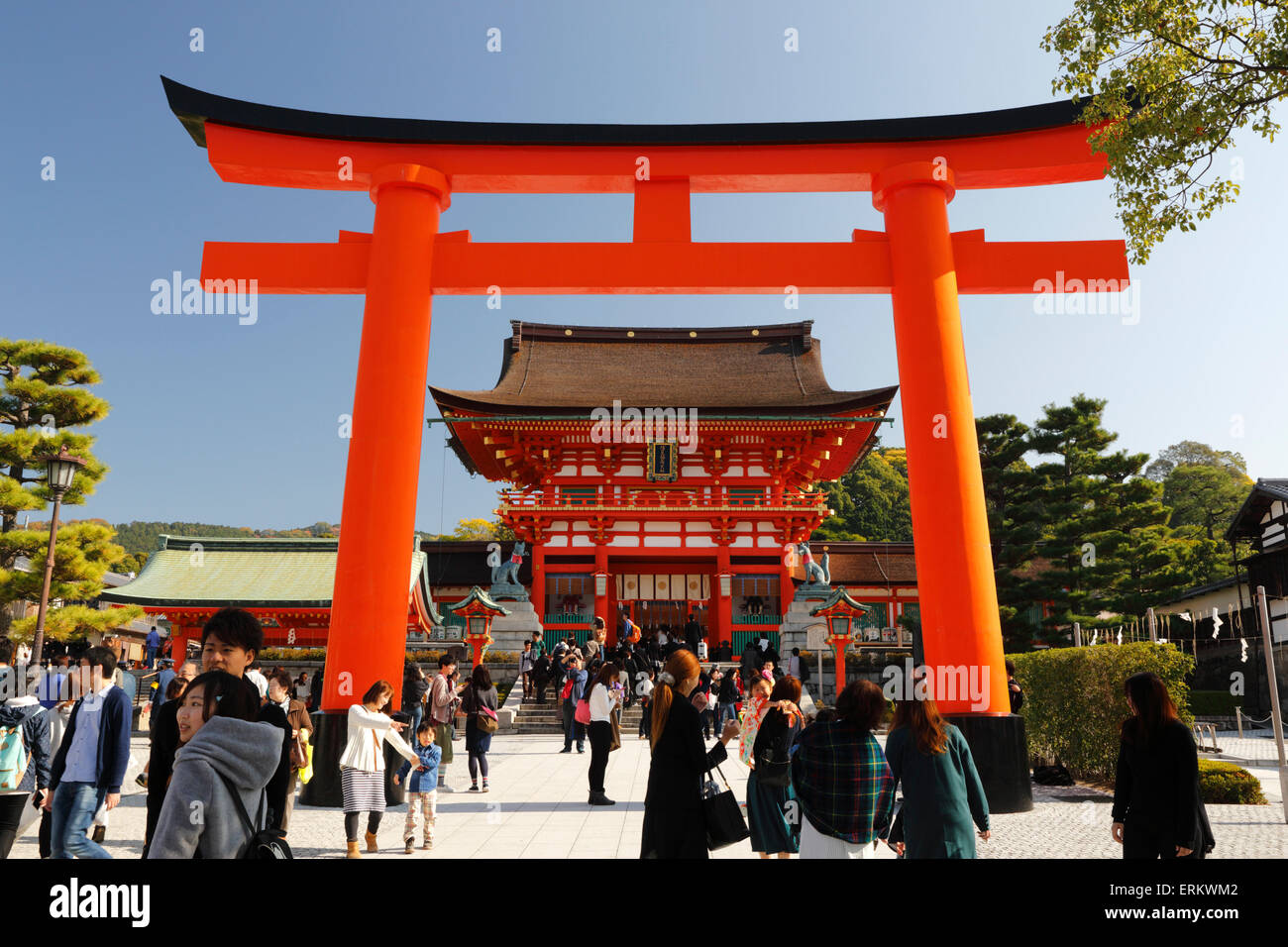 Worship Hall and Torii gate, Fushimi Inari Taisha shrine, Kyoto, Japan, Asia Stock Photo
