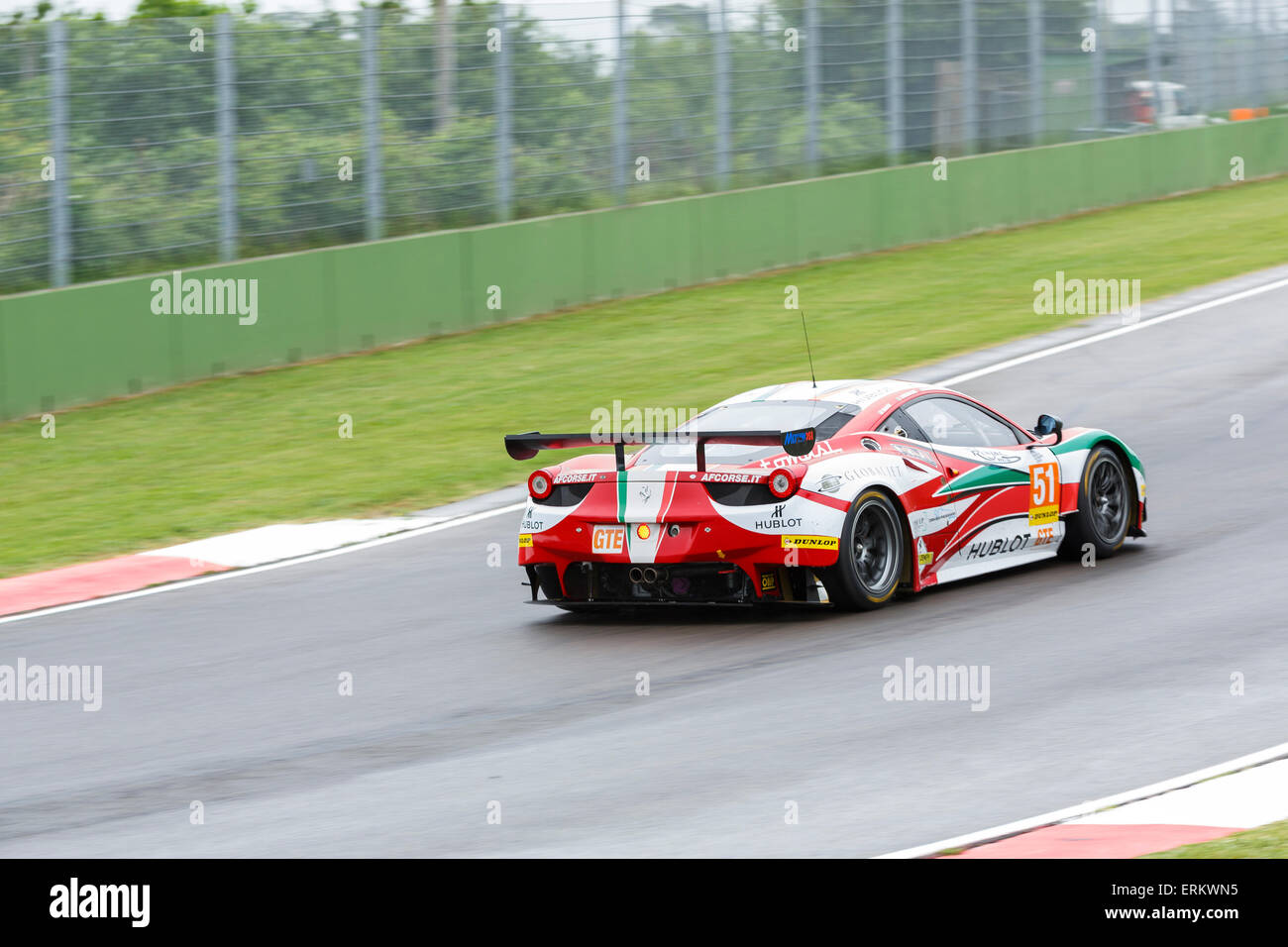 Imola, Italy – May 16, 2015: Ferrari F458 Italia of Af Corse Team, driven by Peter Mann - Raffaele Giammaria and Matteo Cressoni Stock Photo