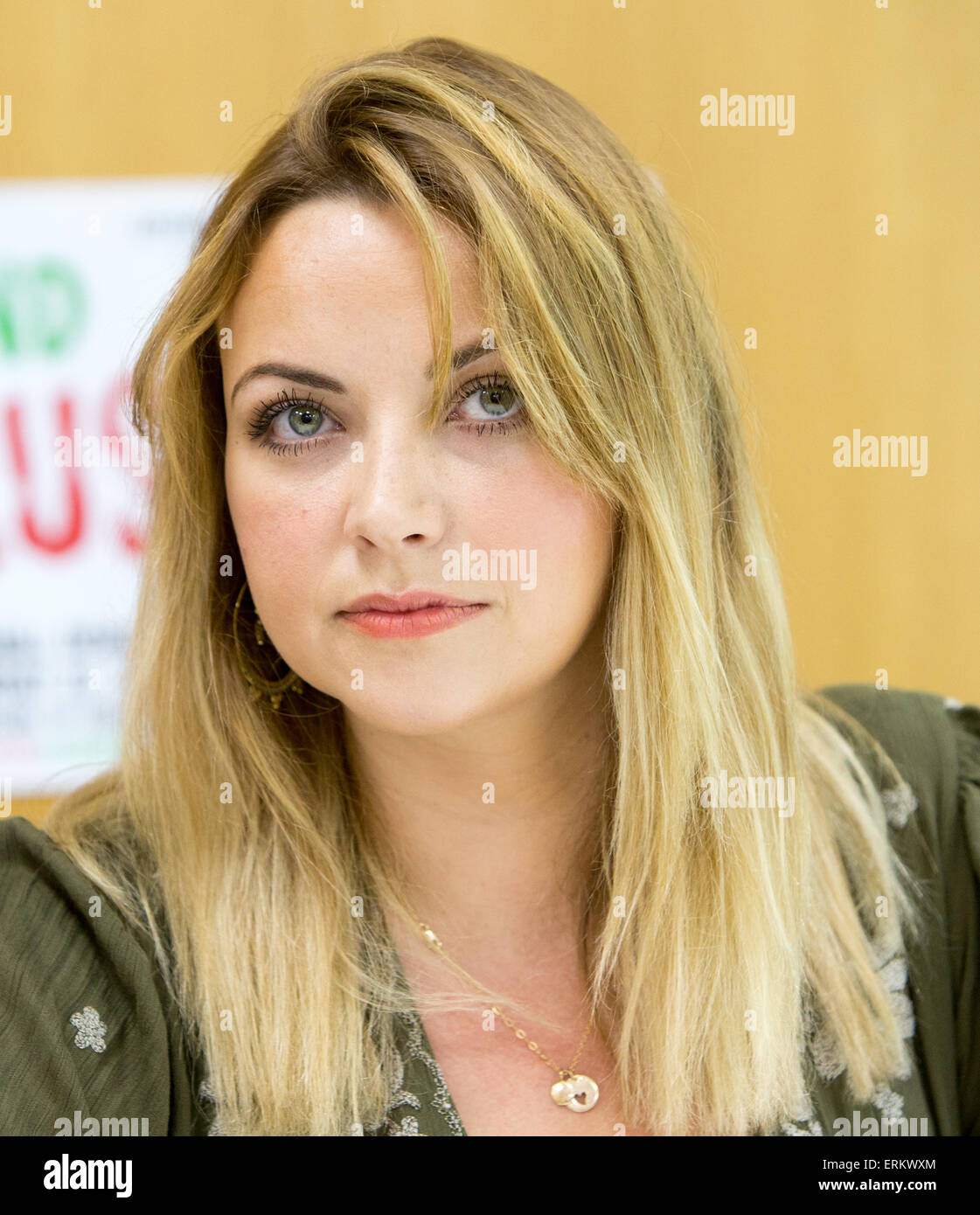 Welsh singer Charlotte Church gives a press conference ahead of the anti austerity March on June 20th Stock Photo