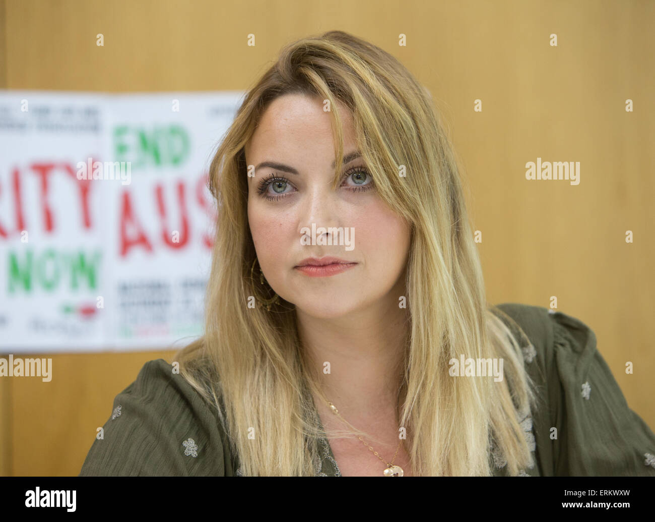 Welsh singer Charlotte Church gives a press conference ahead of the anti austerity March on June 20th Stock Photo