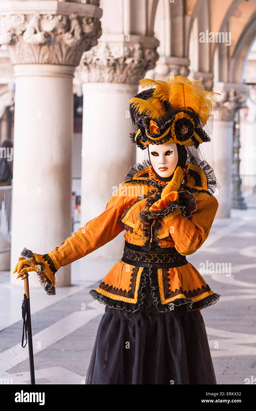 People in masks and costumes, Carnival, Venice, Veneto, Italy, Europe Stock Photo