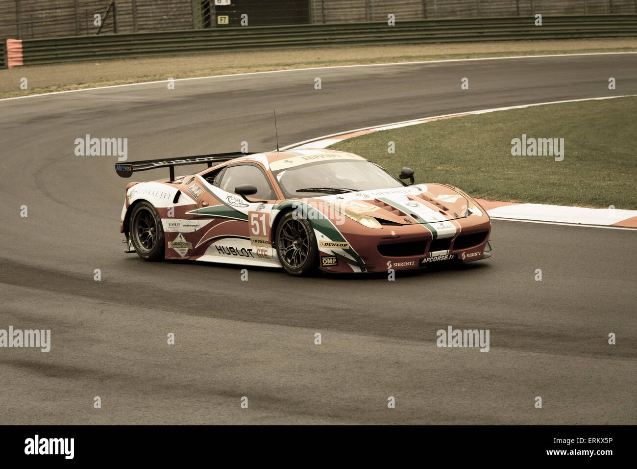 Imola, Italy – May 16, 2015: Ferrari F458 Italia of Af Corse Team, driven by Peter Mann - Raffaele Giammaria and Matteo Cressoni Stock Photo