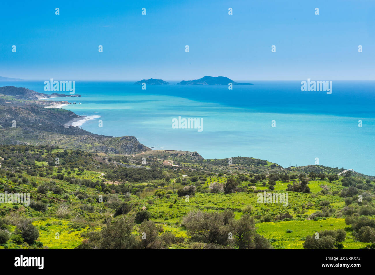 View over the south coast of Crete with its turquoise waters, Crete, Greek Islands, Greece, Europe Stock Photo
