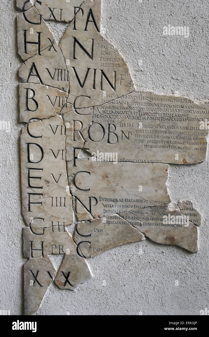 A section of the Fasti Praenestini. Early 1st C BC.  Palestrina. Italy. National Museum of Art. Palace Massimo. Rome. Italy. Stock Photo