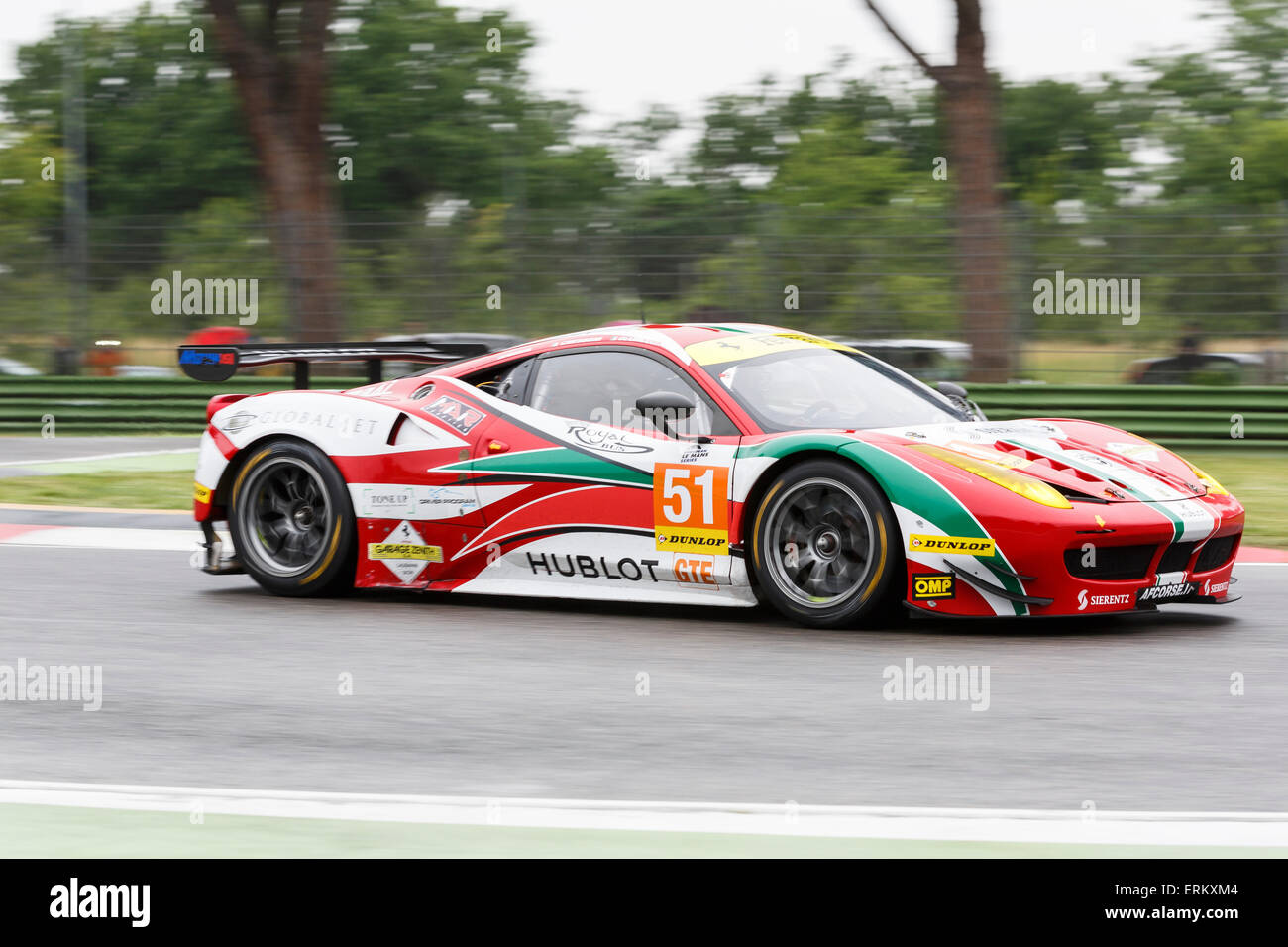 Imola, Italy – May 16, 2015: Ferrari F458 Italia of Af Corse Team, driven by Peter Mann - Raffaele Giammaria and Matteo Cressoni Stock Photo