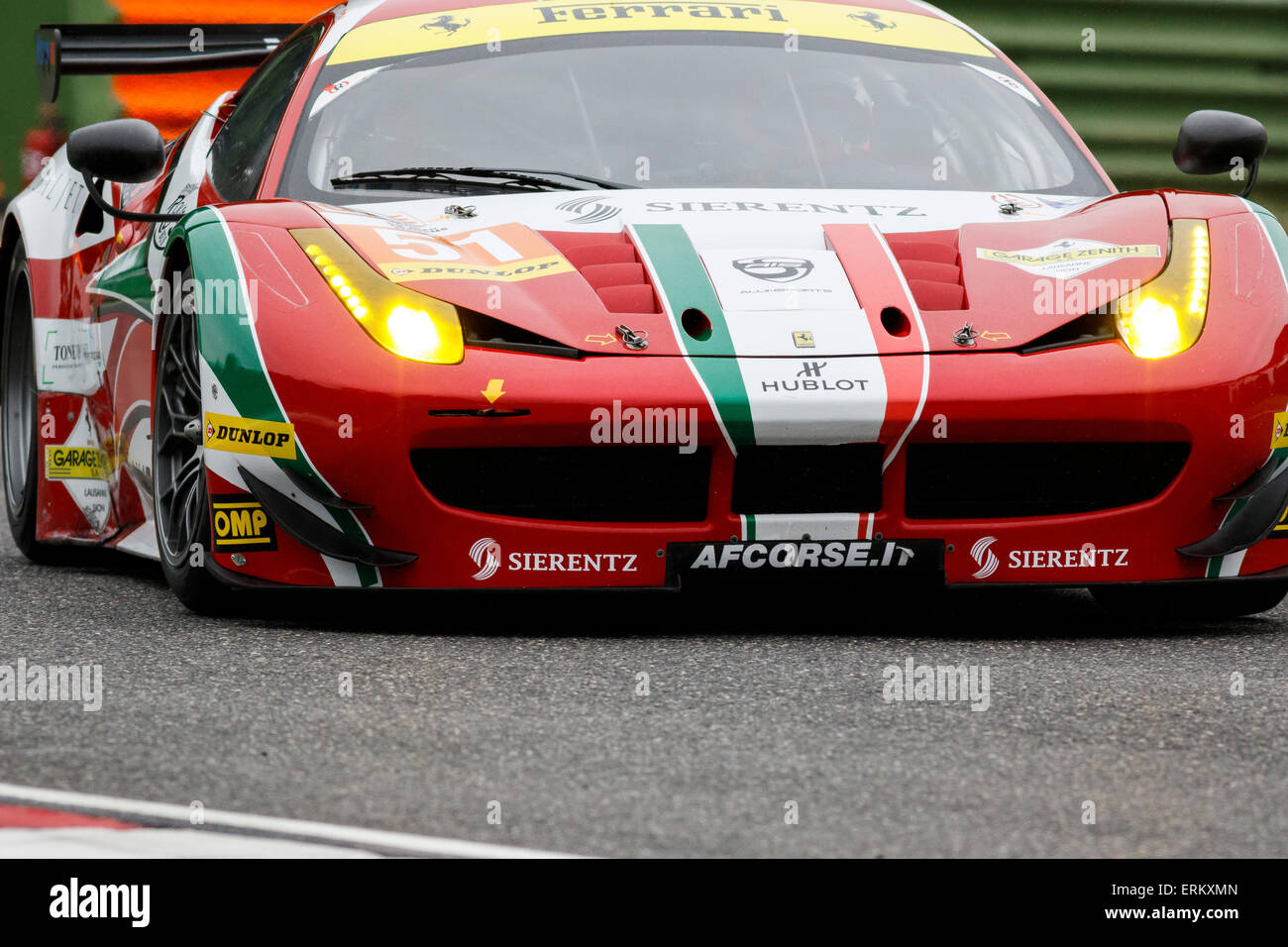 Imola, Italy – May 16, 2015: Ferrari F458 Italia of Af Corse Team, driven by Peter Mann - Raffaele Giammaria and Matteo Cressoni Stock Photo