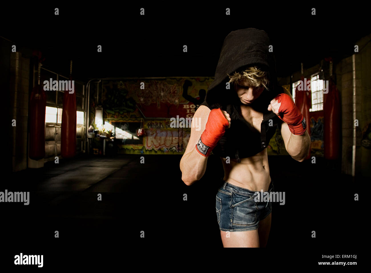Eliza James working out at her boxing gym in Salt Lake City, Utah Stock