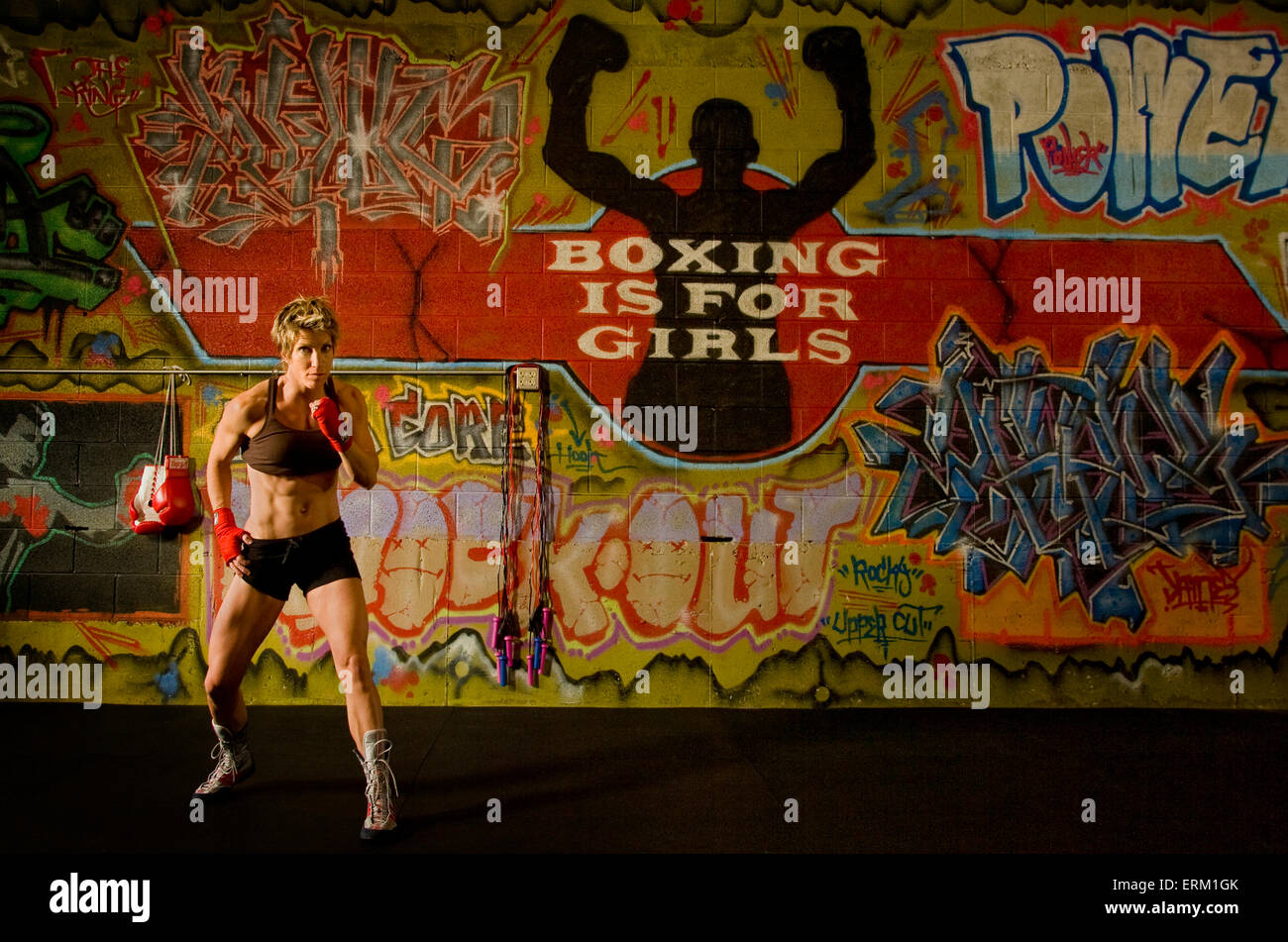 Eliza James working out at her boxing gym in Salt Lake City, Utah Stock