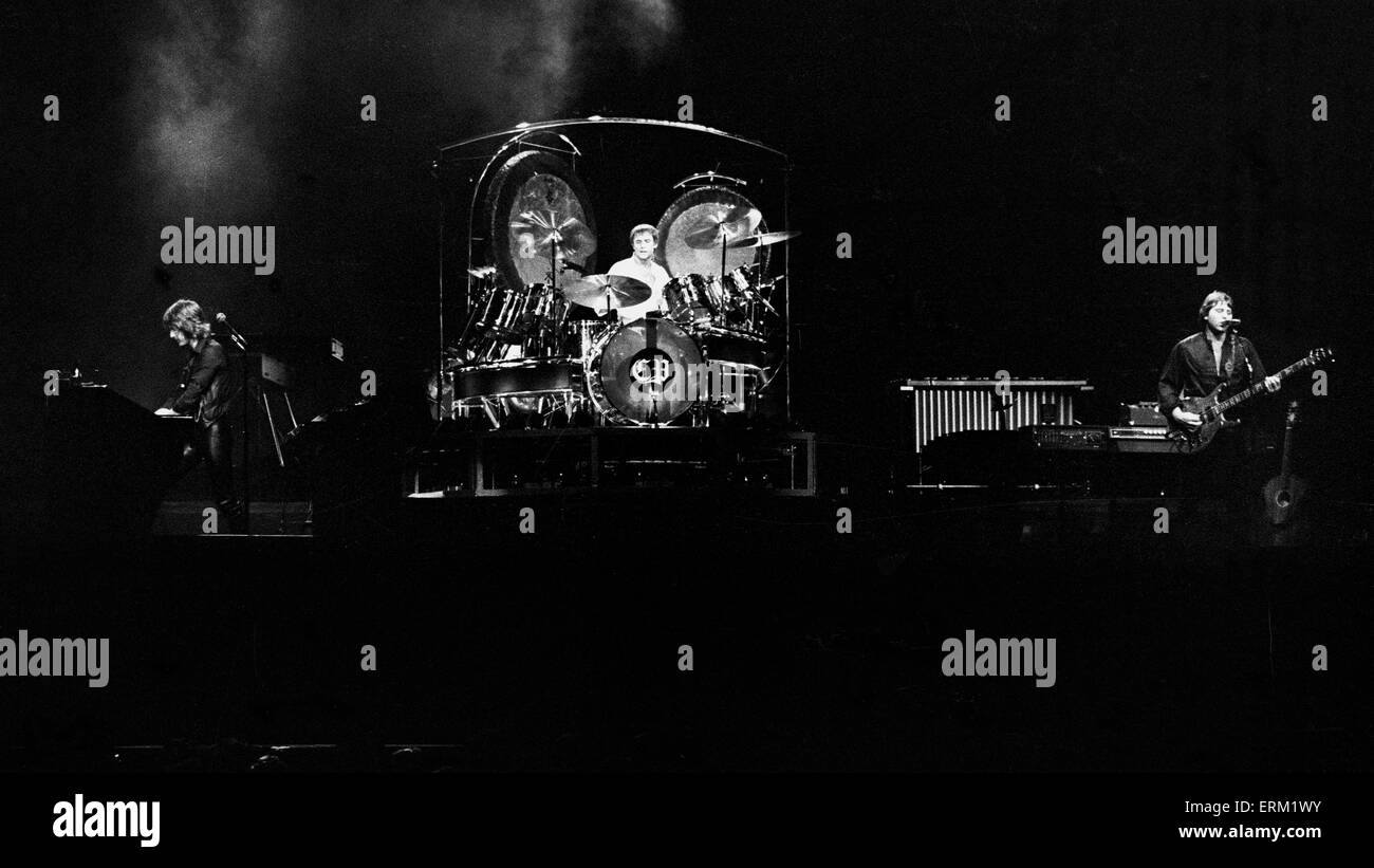 Emerson, Lake and Palmer in performance in 1977 on the 'Brain Salad Surgery' tour at the Columbia Coliseum, Columbia, South Caro Stock Photo