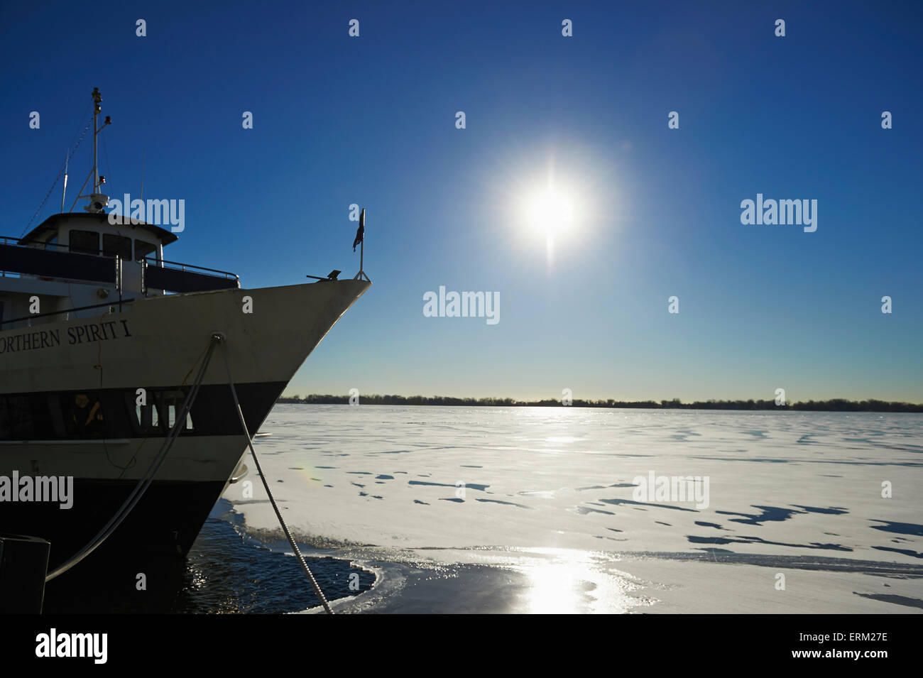 Northern Spirit tour boat moored at Harbourfront in winter; Toronto, Ontario, Canada Stock Photo
