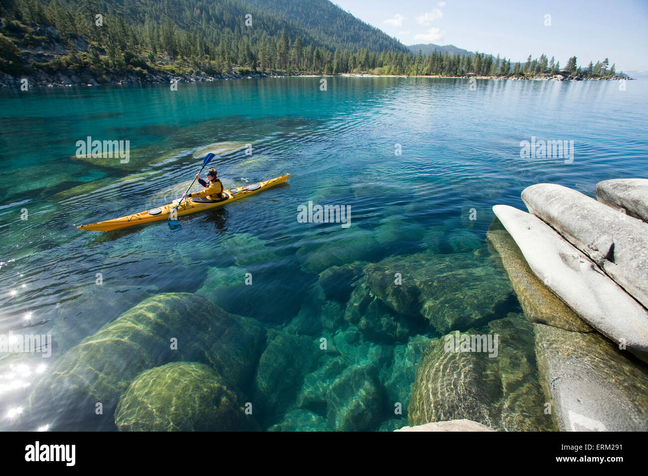 Kayaking near Sand Harbor on Lake Tahoe, Nevada, United States Stock