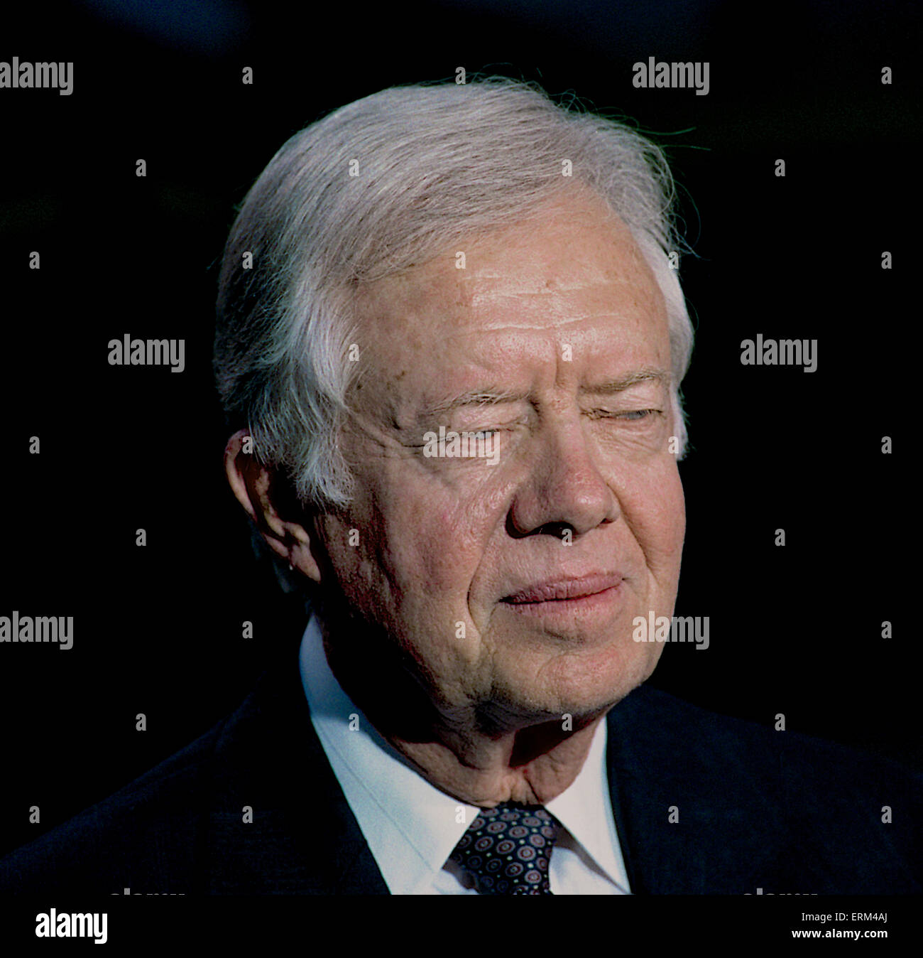 Washington. DC. 9-13-1993 Former President James (Jimmy) Carter sits for a TV interview on the North Lawn of the White House prior to attending the annual Presidents dinner being hosted by current President William Clinton  Credit: Mark Reinstein Stock Photo