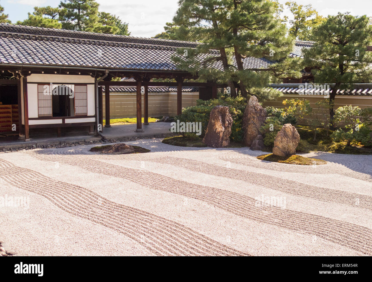 Japanese temple with rock garden; Kyoto, Japan Stock Photo