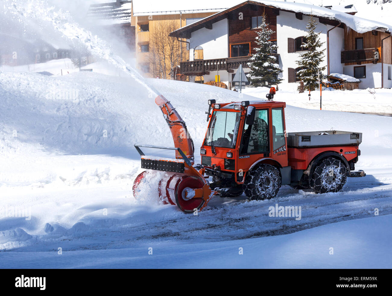 Snow blower at work Stock Photo