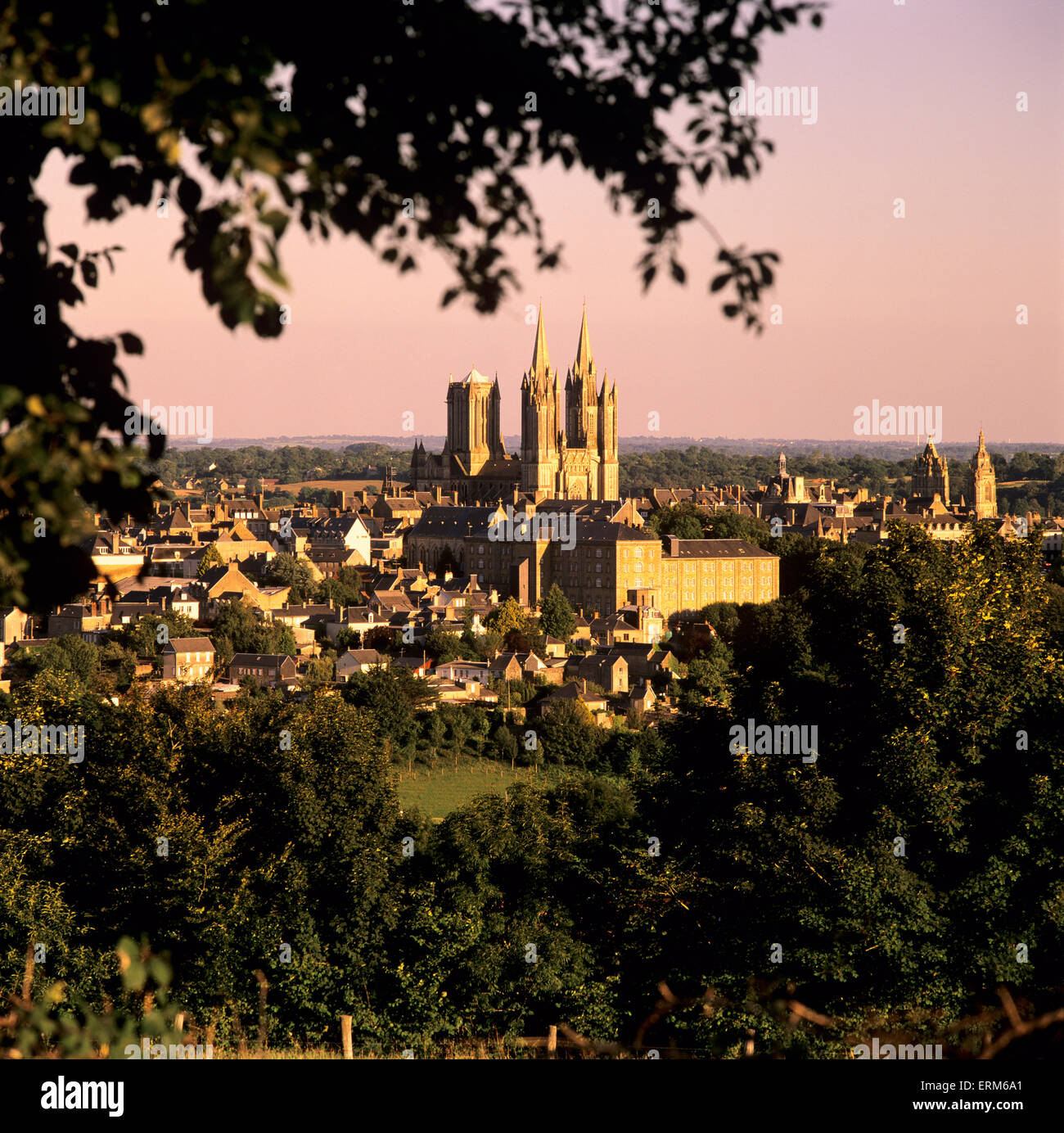 View over town and cathedral, Coutances, Normandy, France, Europe Stock Photo
