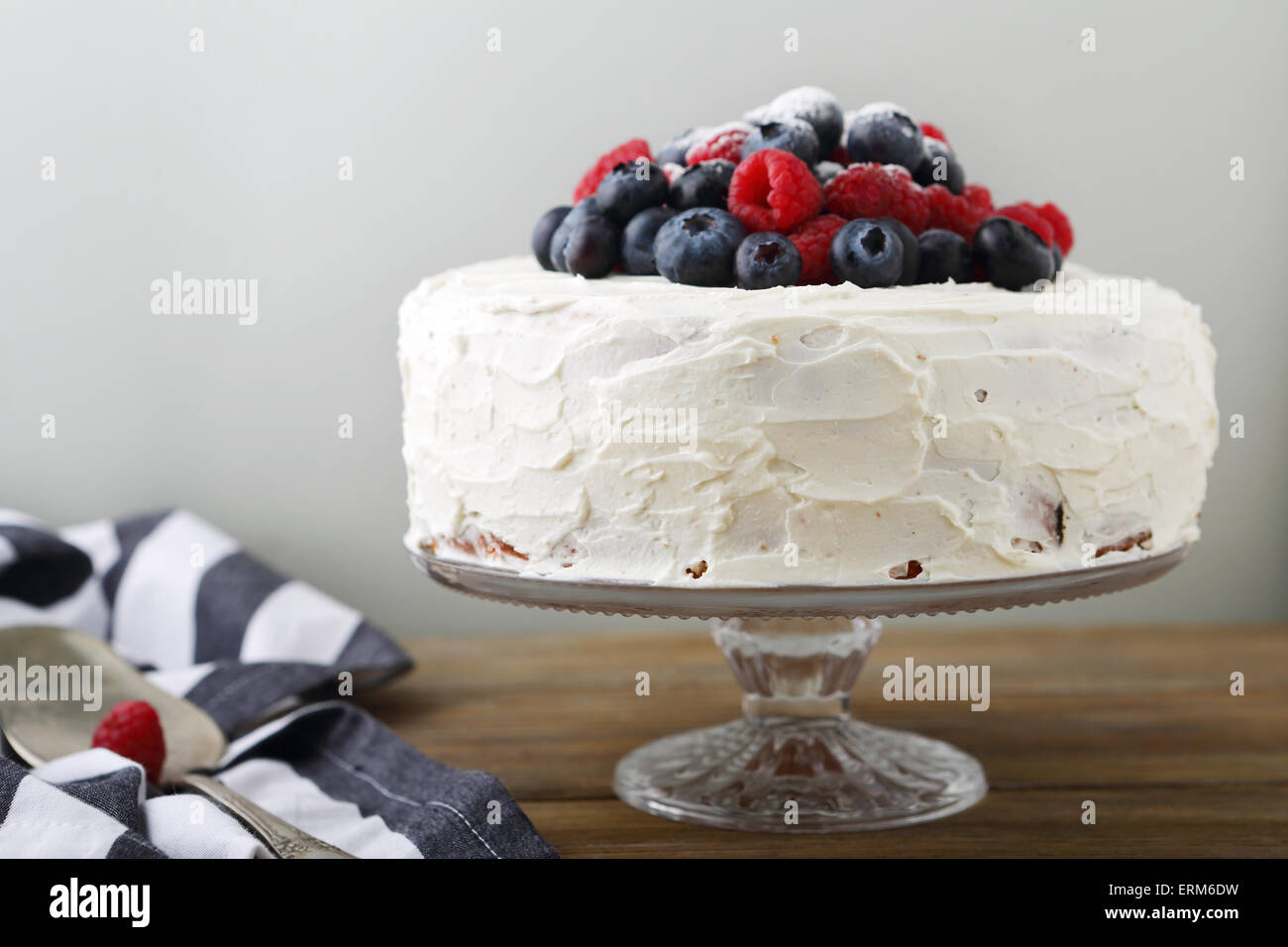 Cake with raspberries and blueberries, dessert Stock Photo - Alamy