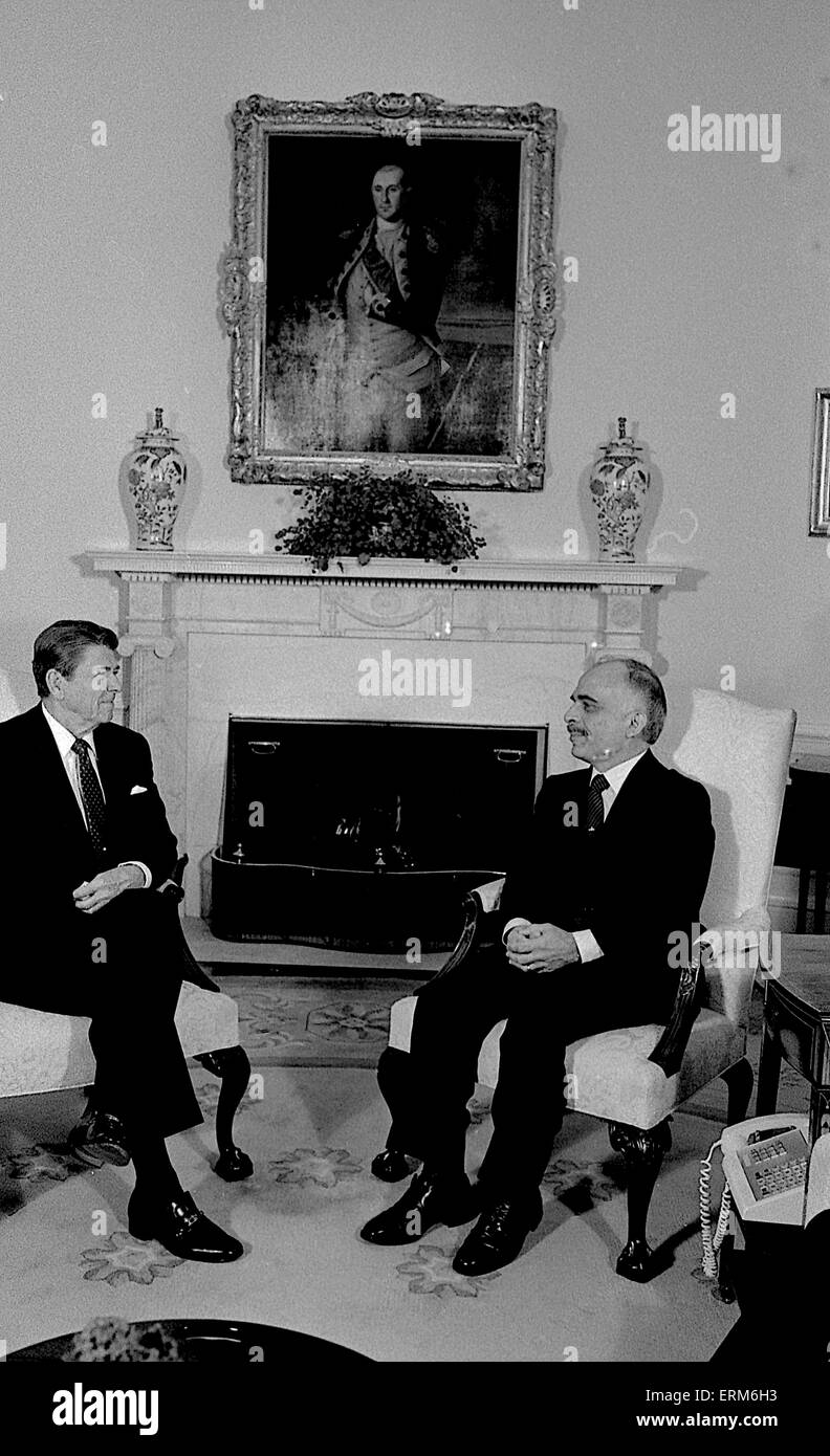 Washington Dc Usa 13th February 1984 President Ronald Reagan Meets With King Hussein Ii Of