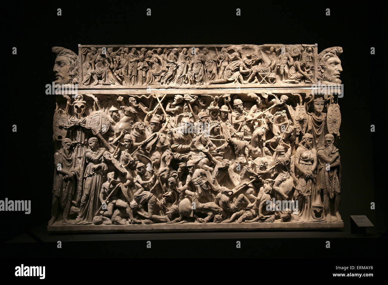 Portonaccio sarcophagus. 180 AD. Battle between Romans and Germanics in Marcomannics Wars. National Roman Museum. Rome. Italy. Stock Photo