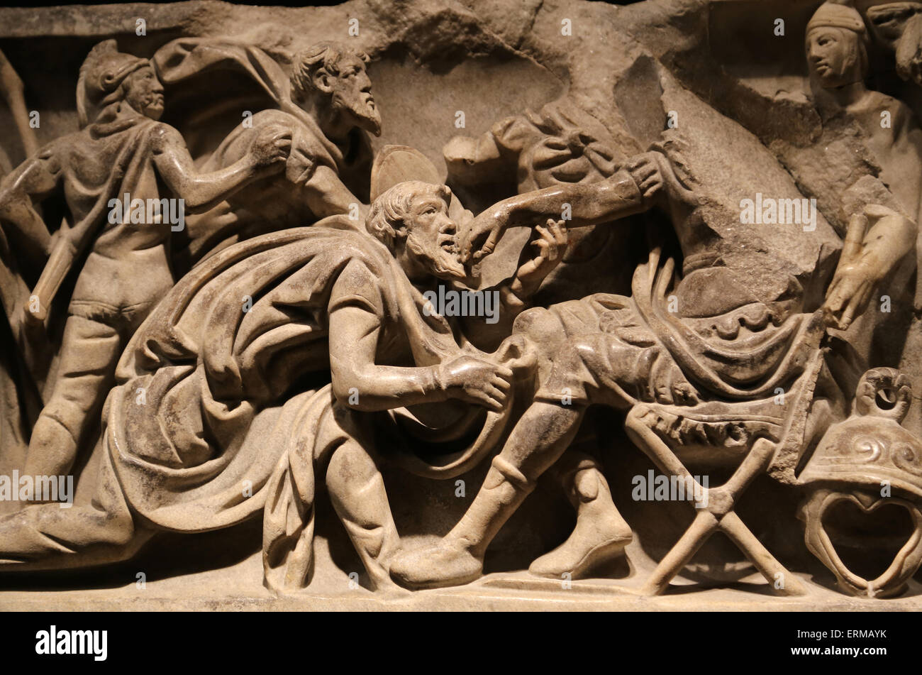 Portonaccio sarcophagus. 180 AD. Battle between Romans and Germanics in Marcomannics Wars. National Roman Museum. Palace Massimo Stock Photo