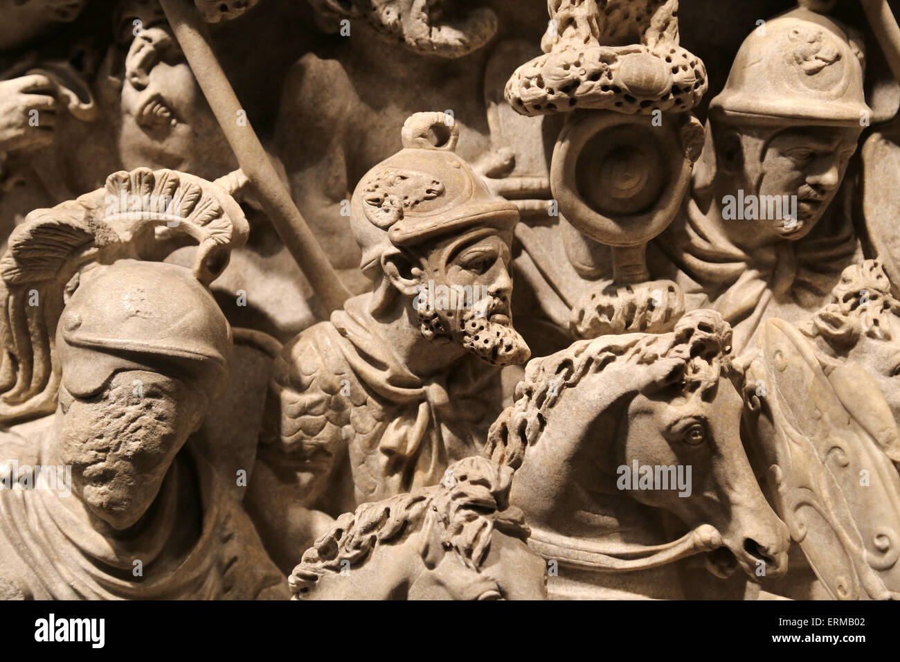 Portonaccio sarcophagus. 180 AD. Battle between Romans and Germanics in Marcomannics Wars. National Roman Museum. Palace Massimo Stock Photo