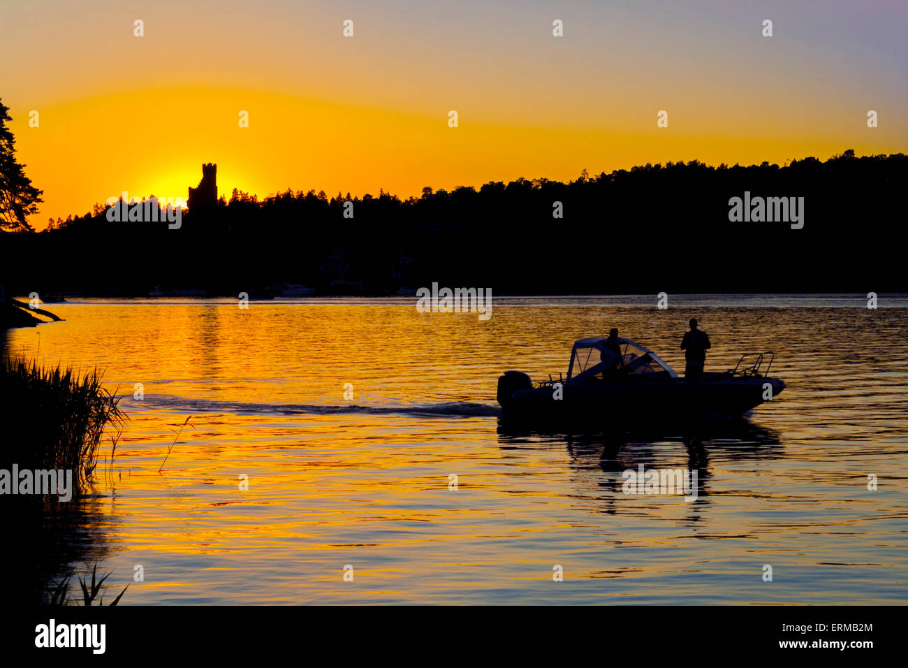 Fishing at Sunset in northern Stockholm, Sweden - No Sales on Alamy or anywhere else Stock Photo